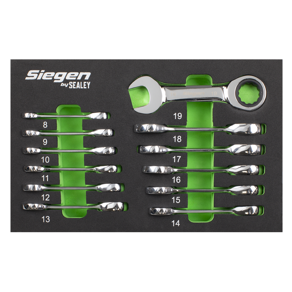 Stubby Combination Ratchet Spanner Set in EVA Foam Tray 12pc S0633