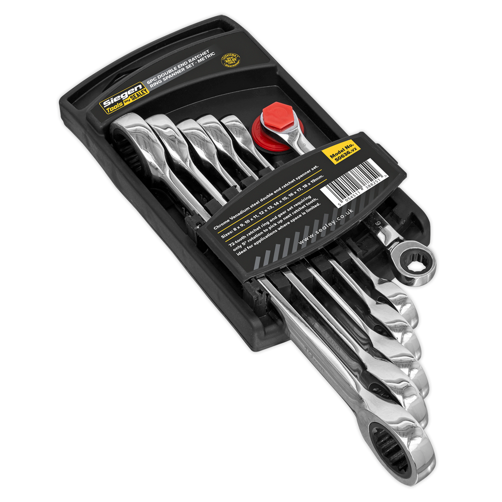 Double End Ratchet Ring Spanner Set 6pc S0636