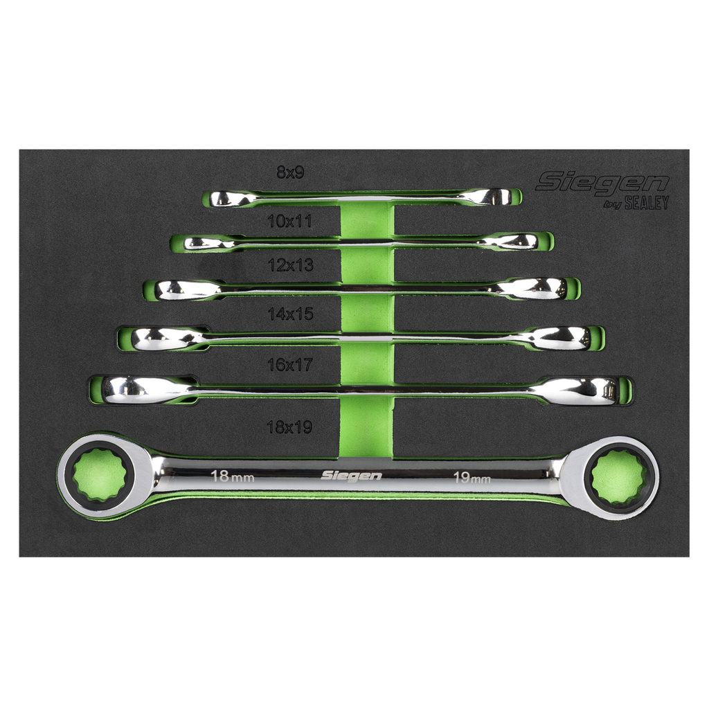 Double End Ratchet Ring Spanner Set 6pc S0636