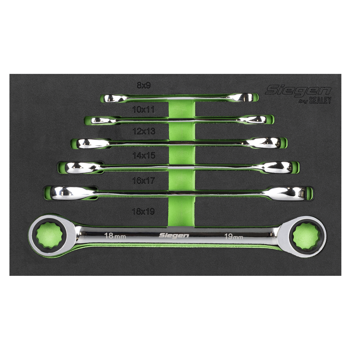 Double End Ratchet Ring Spanner Set 6pc S0636