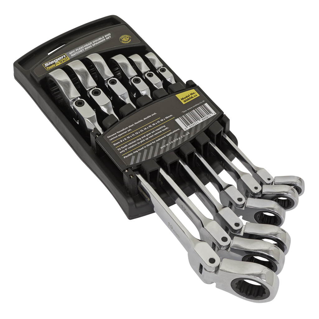 Flexi-Head Double End Ratchet Ring Spanner Set 6pc S0806