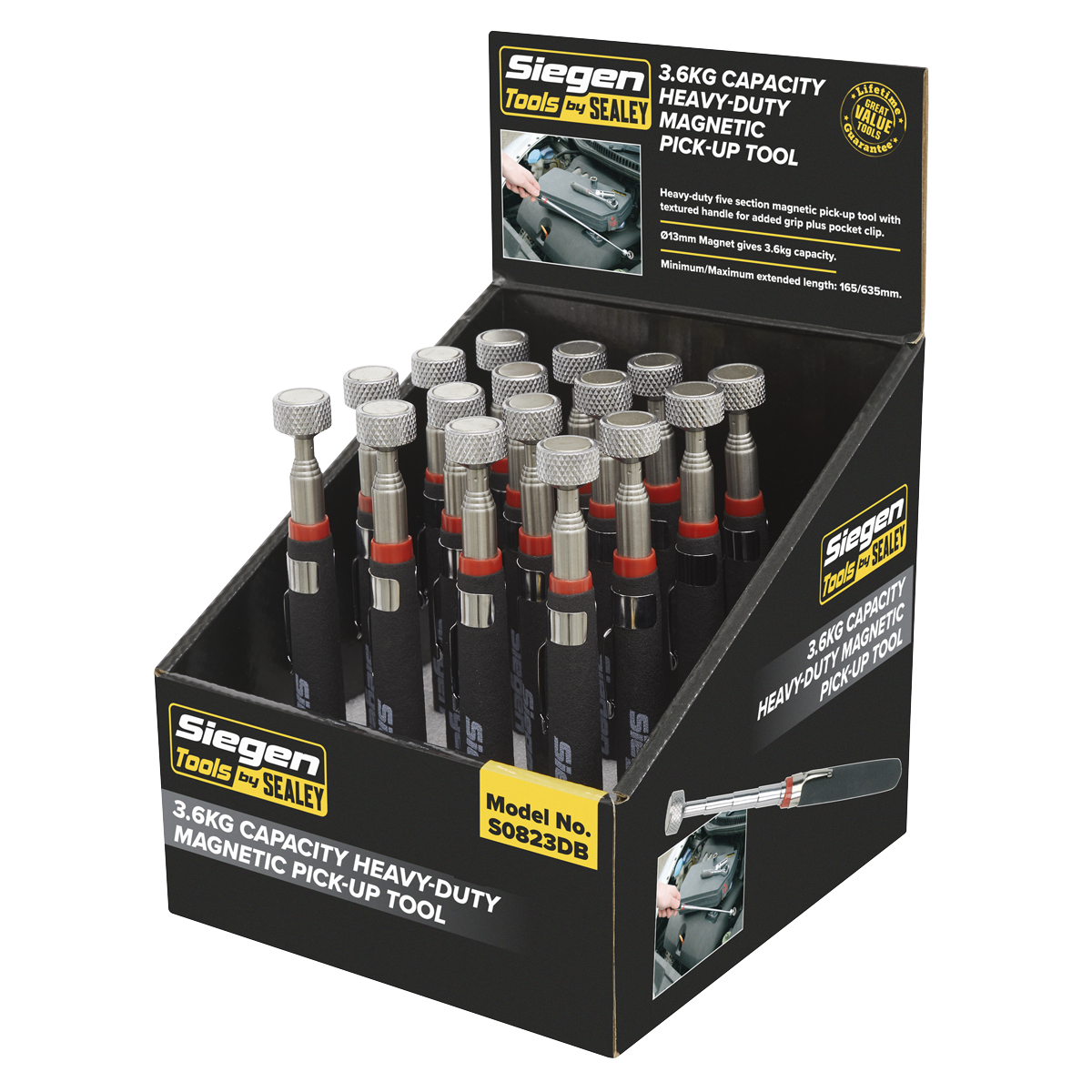 Heavy-Duty Magnetic Pick-Up Tool 3.6kg Capacity - Display Box of 16 S0823DB