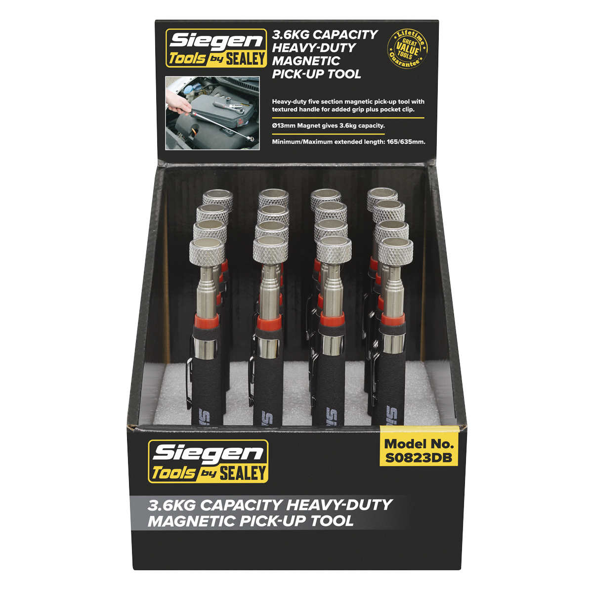 Heavy-Duty Magnetic Pick-Up Tool 3.6kg Capacity - Display Box of 16 S0823DB