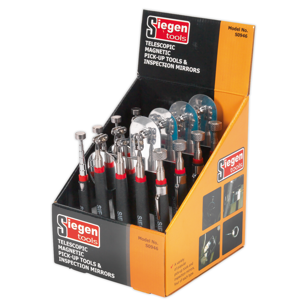 Telescopic Magnetic Pick-Up Tools & Inspection Mirrors - Display Box of 20 S0946
