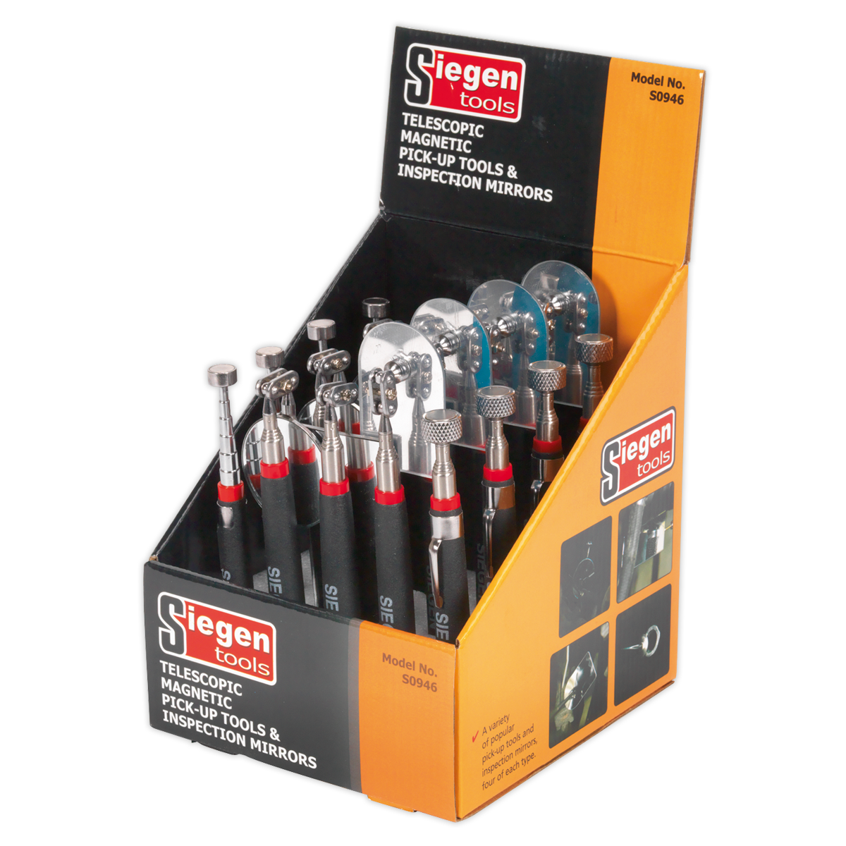 Telescopic Magnetic Pick-Up Tools & Inspection Mirrors - Display Box of 20 S0946