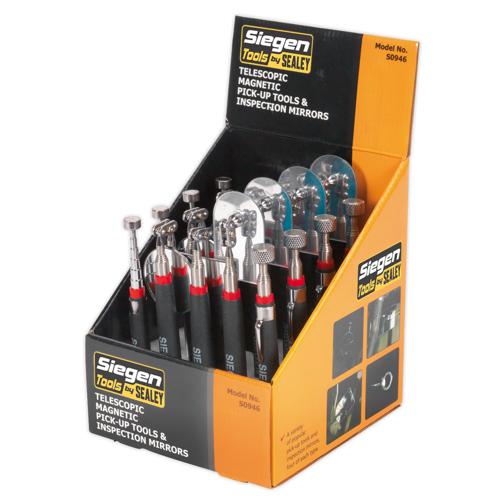 Telescopic Magnetic Pick-Up Tools & Inspection Mirrors - Display Box of 20 S0946