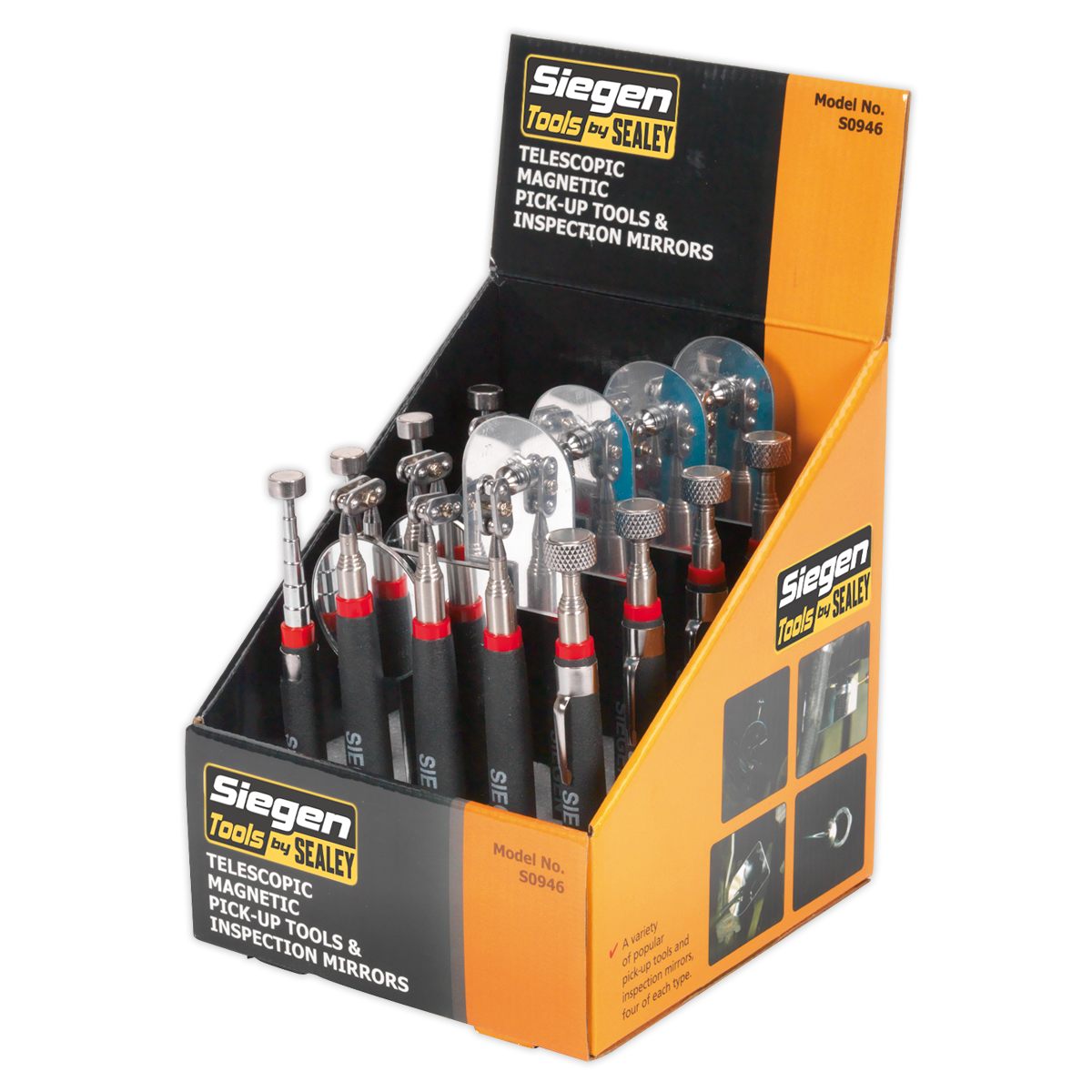 Telescopic Magnetic Pick-Up Tools & Inspection Mirrors - Display Box of 20 S0946