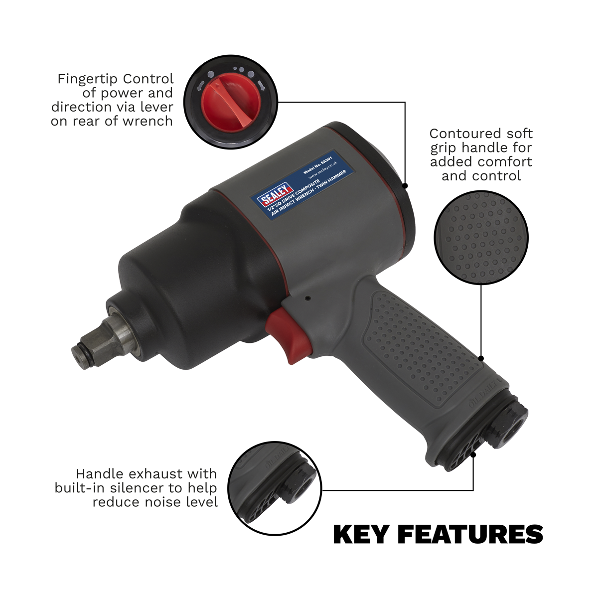 Composite Twin Hammer Air Impact Wrench 1/2"Sq Drive SA201