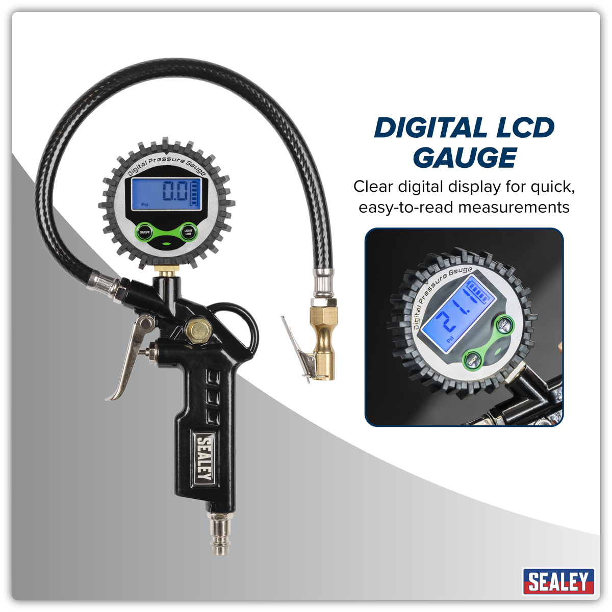 Digital Pistol Grip Tyre Inflator with Clip-On Connector SA332D