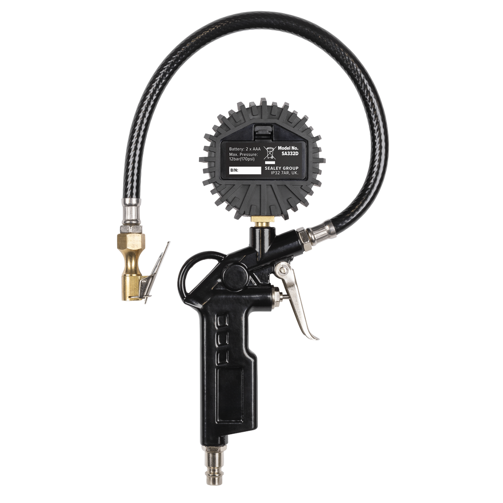 Digital Pistol Grip Tyre Inflator with Clip-On Connector SA332D