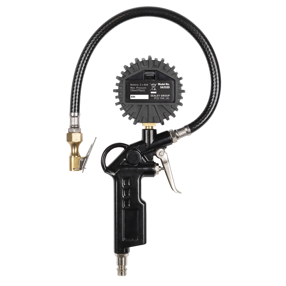 Digital Pistol Grip Tyre Inflator with Clip-On Connector SA332D