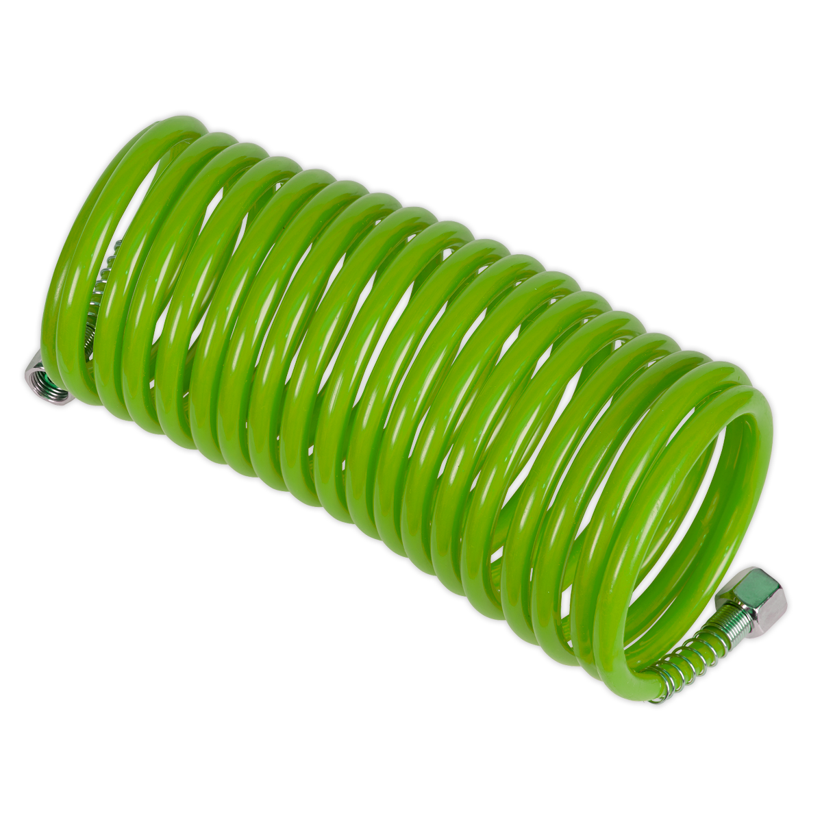 PE Coiled Air Hose with 1/4"BSP Unions 5m x 5mm - Green SA335G