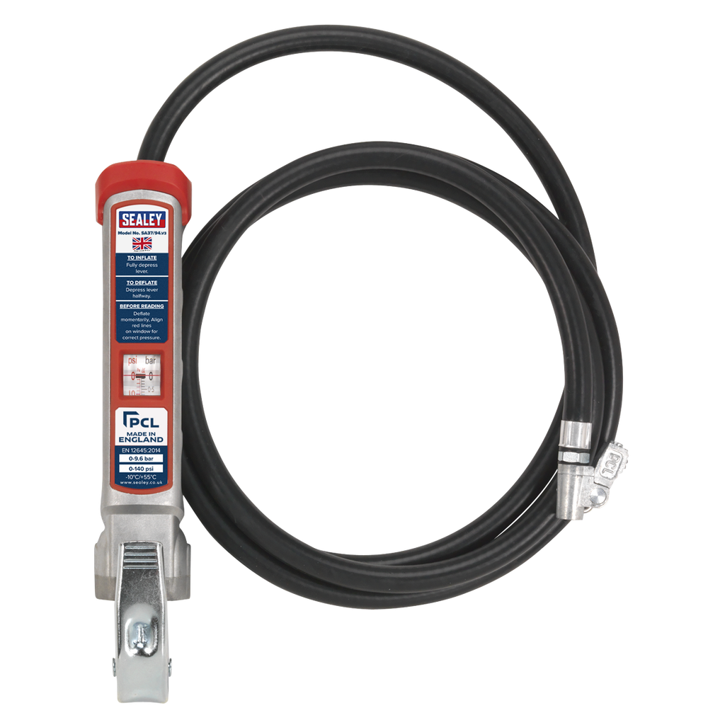PCL Professional Tyre Inflator with 2.5m Hose & Clip-On Connector SA37/94