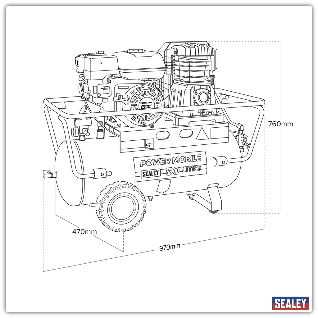 50L Belt Drive Air Compressor with Petrol Engine 5.5hp SA5055