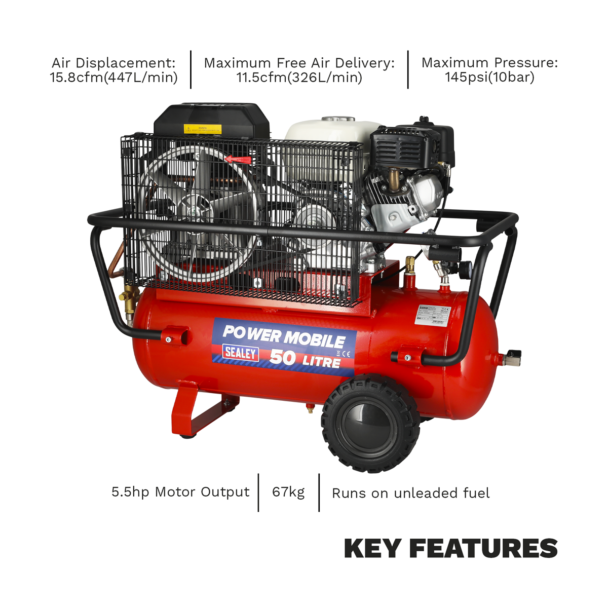 50L Belt Drive Air Compressor with Petrol Engine 5.5hp SA5055