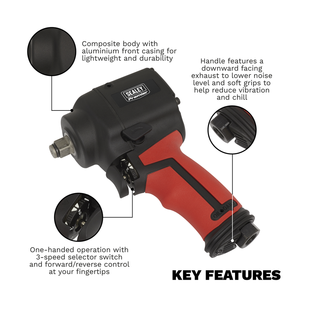 Twin Hammer Stubby Air Impact Wrench 1/2"Sq Drive SA6002S