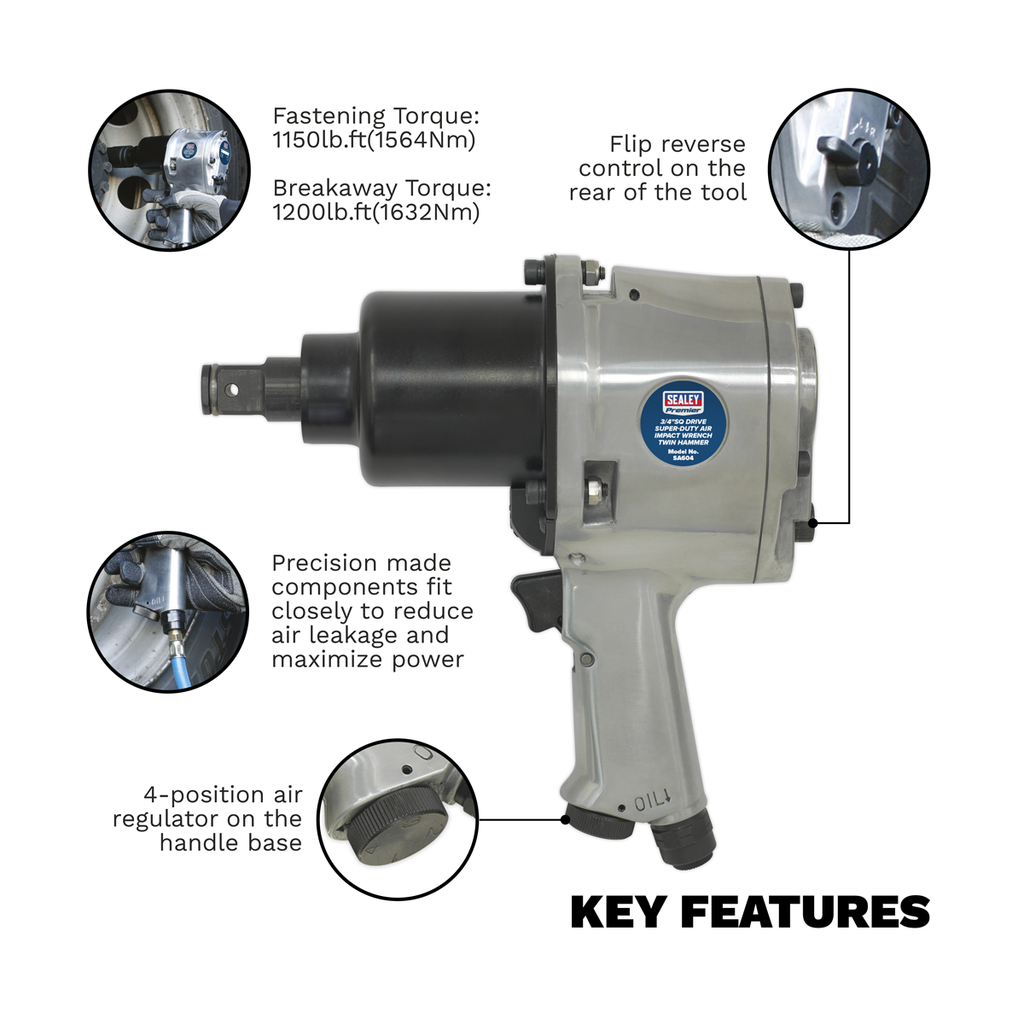 Twin Hammer Air Impact Wrench 3/4"Sq Drive SA604