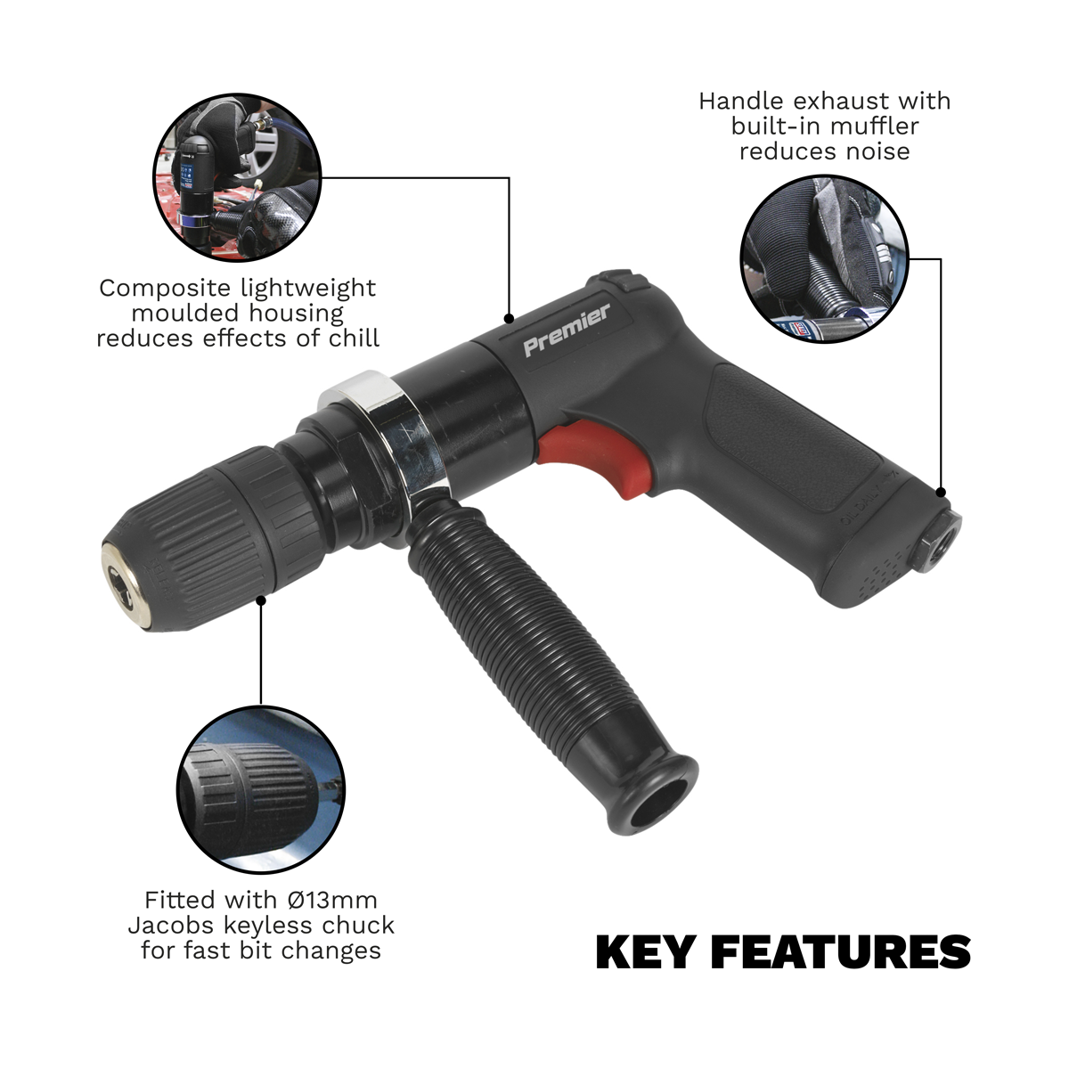 Composite Reversible Air Drill 13mm with Keyless Chuck SA621