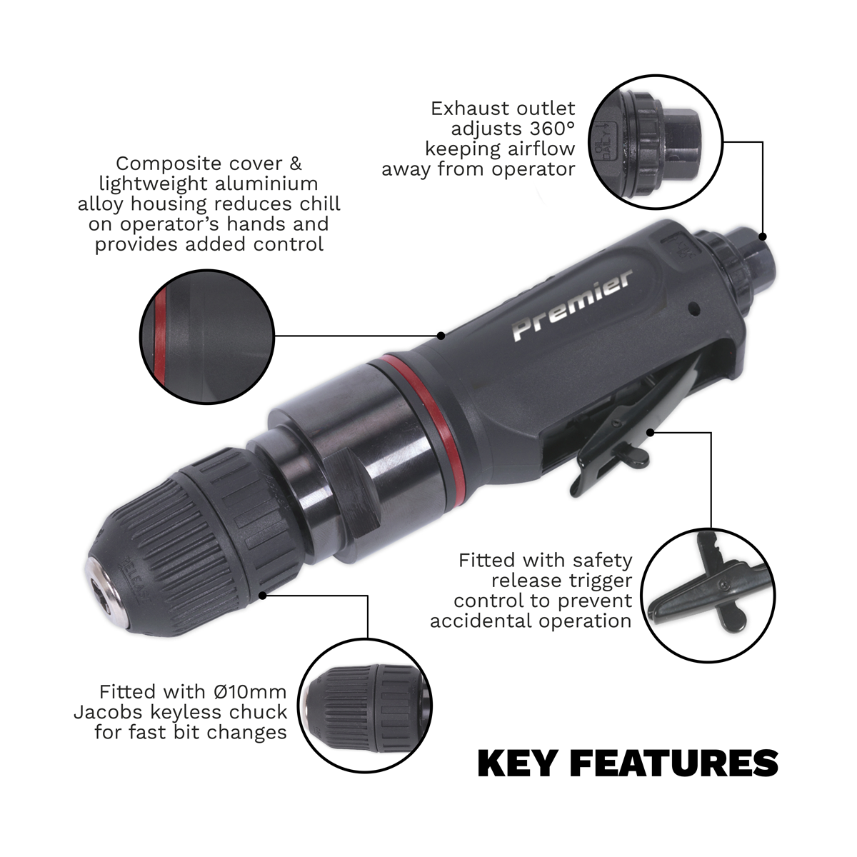 Straight Air Drill with Keyless Chuck 10mm SA622