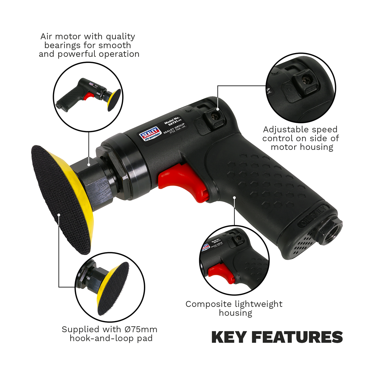 Composite Mini Air Orbital Sander 75mm SA721