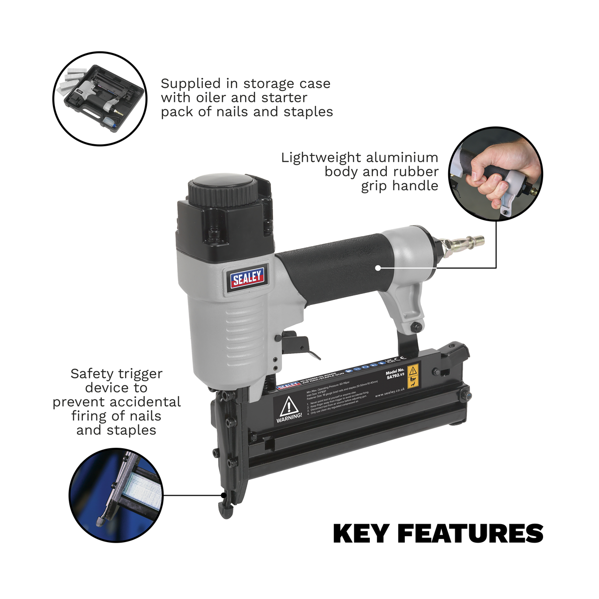 Air Nail/Staple Gun 10-50mm/10-40mm Capacity SA792