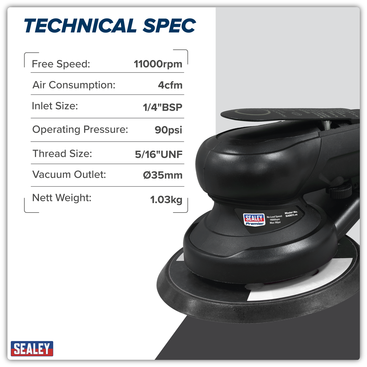 Dust-Free Air Palm Orbital Sander 150mm SA801