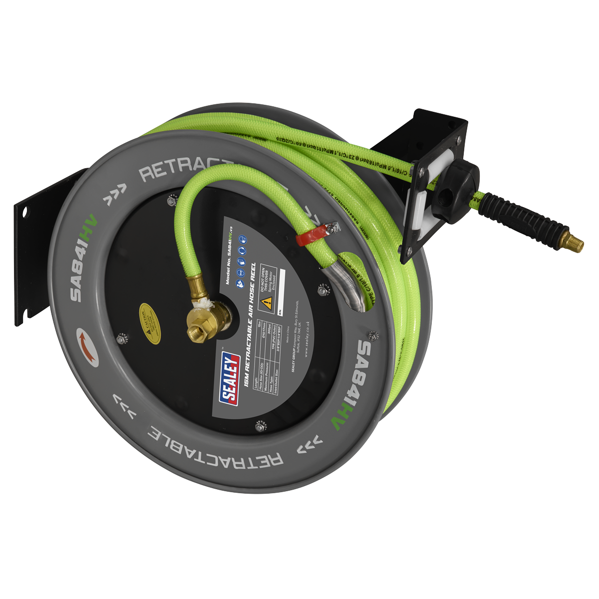 15m Retractable High-Visibility TPR Air Hose with Metal Reel 10mm ID SA841HV