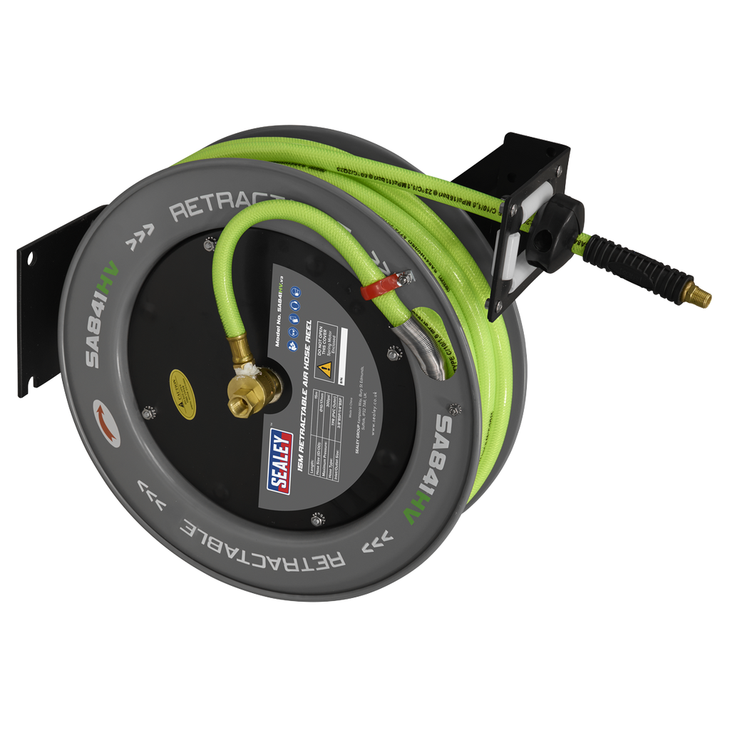 15m Retractable High-Visibility TPR Air Hose with Steel Reel 10mm ID SA841HV
