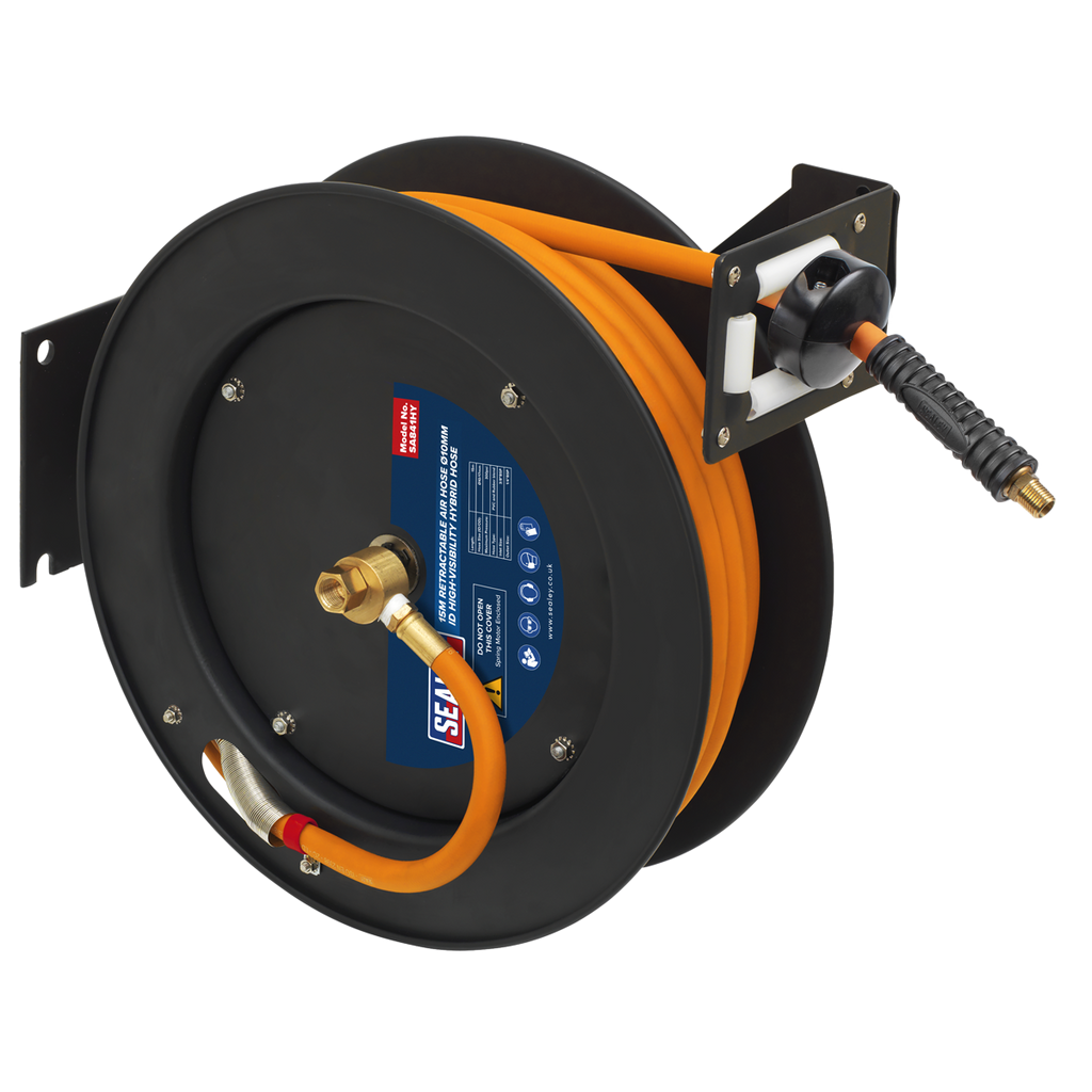15m Retractable High-Visibility Hybrid Air Hose with Steel Reel 10mm ID SA841HY