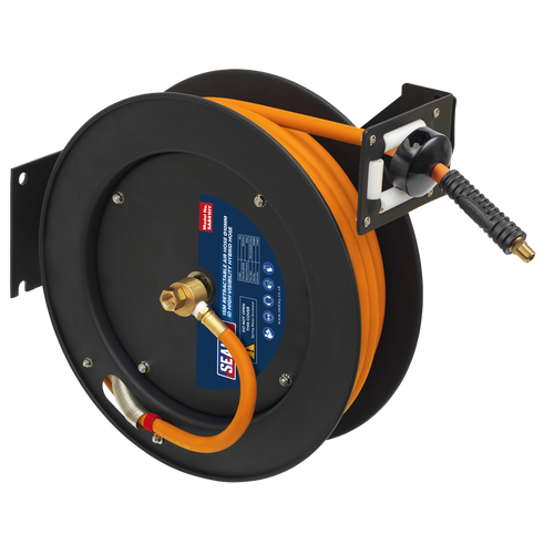15m Retractable High-Visibility Hybrid Air Hose with Steel Reel 10mm ID SA841HY