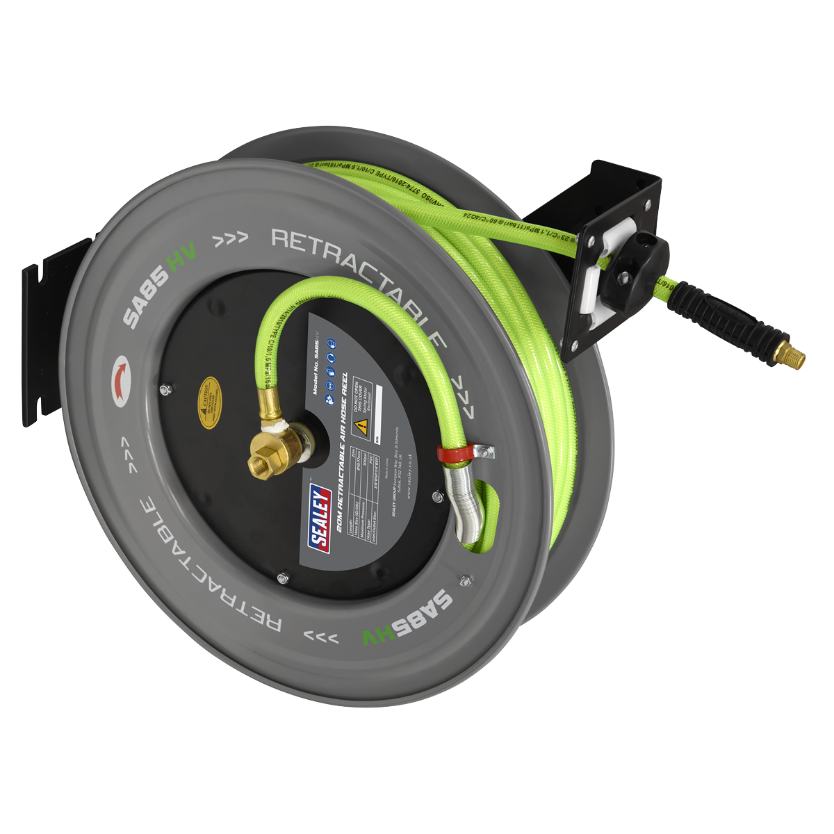 20m Retractable High-Visibility PVC Air Hose with Steel Reel 10mm ID SA85HV