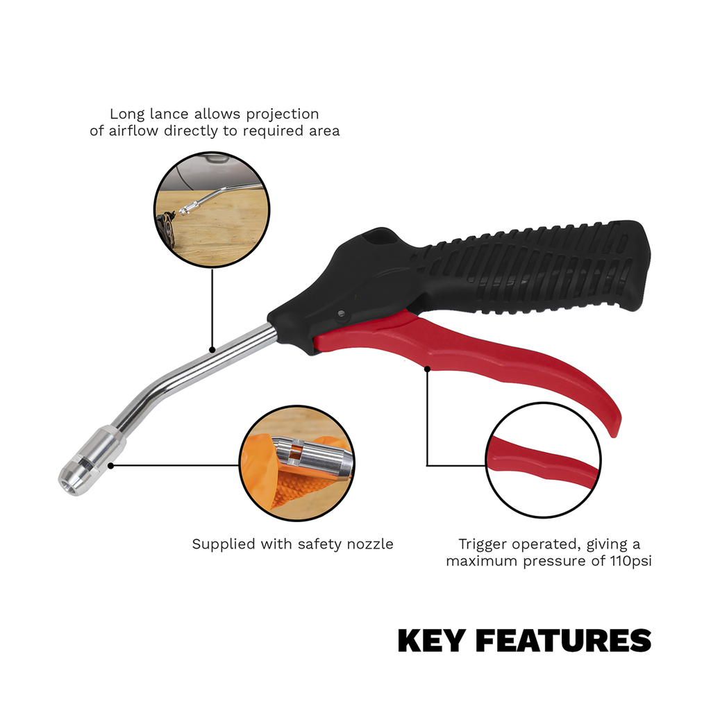 Air Blow Gun 100mm with 1/4"BSP Air Inlet & Safety Nozzle SA9131
