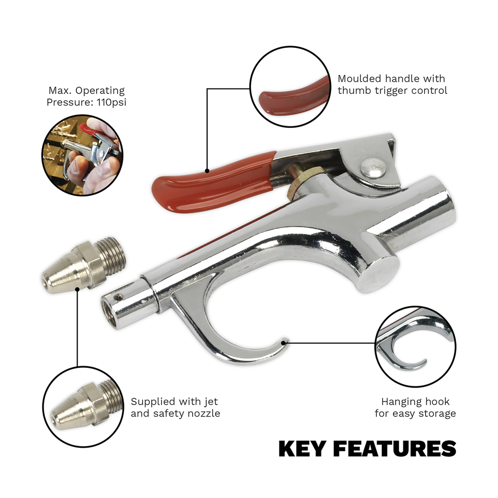 Palm Type Air Blow Gun with 1/4"BSP Air Inlet & Safety Nozzle SA913