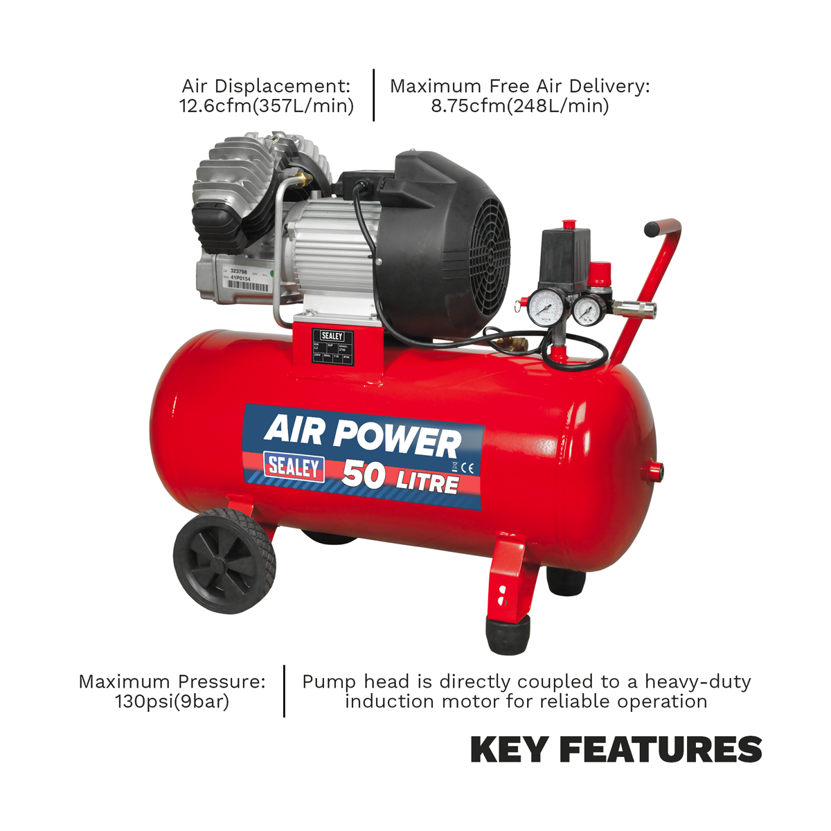50L V-Twin Direct Drive Air Compressor 3hp SAC05030