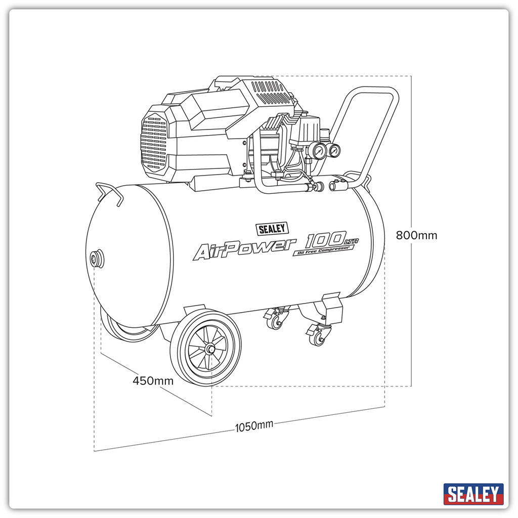 100L V-Twin Oil Free Direct Drive Air Compressor 3hp SAC10002