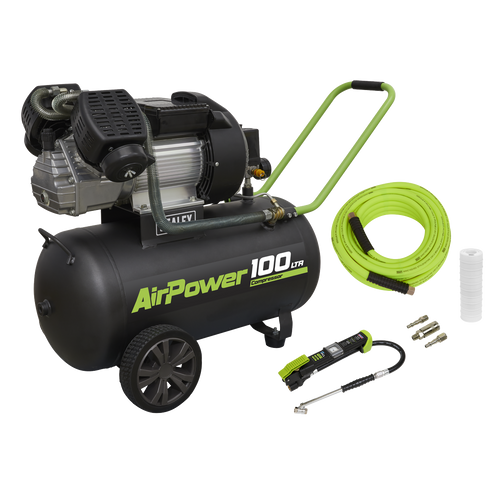 100L Direct Drive V-Twin Air Compressor 3hp with Air Accessory Kit SAC10030VEKIT