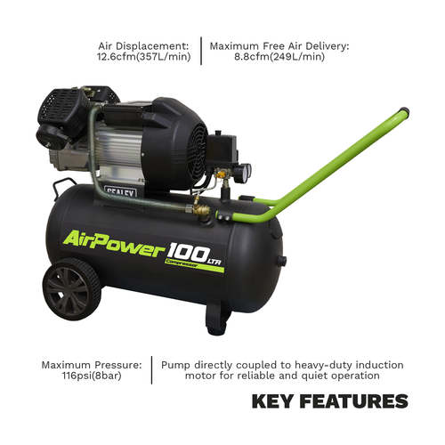 100L V-Twin Direct Drive Air Compressor 3hp SAC10030VE