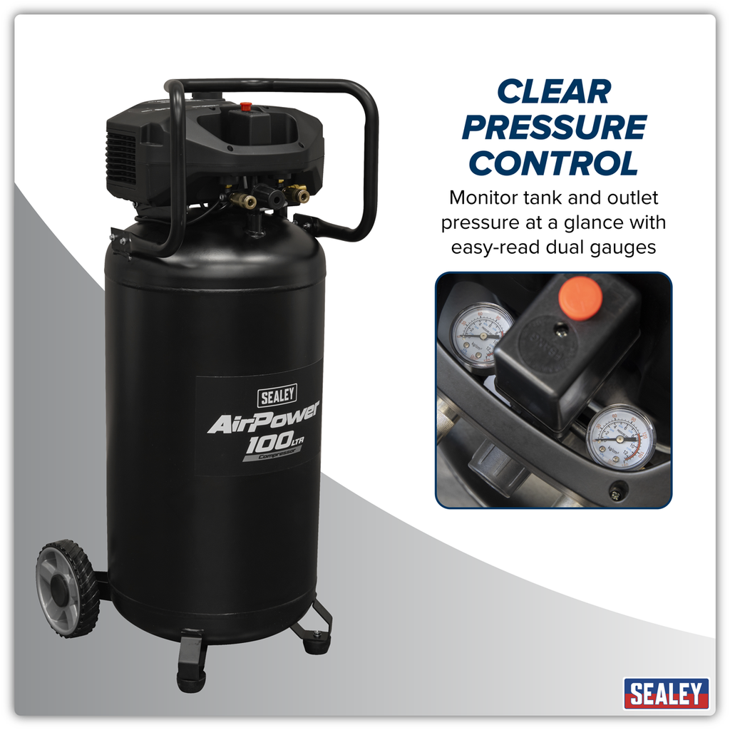 100L Oil Free Belt Drive Vertical Compressor 2.5hp SAC100V