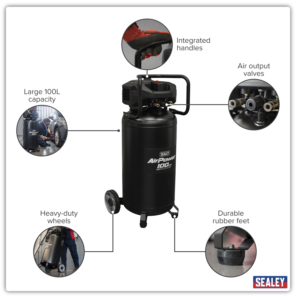 100L Oil Free Belt Drive Vertical Compressor 2.5hp SAC100V