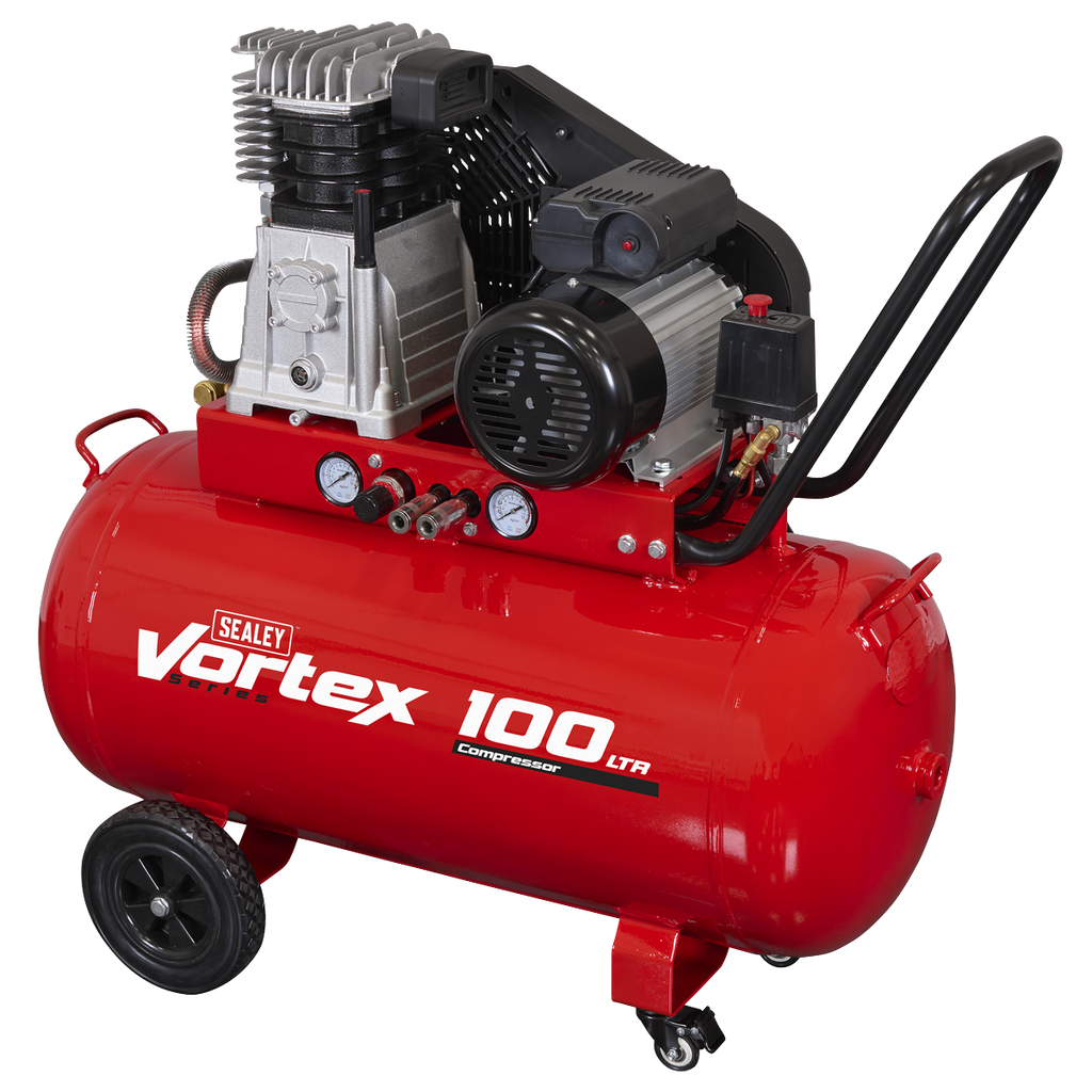 100L Belt Drive Air Compressor with Cast Cylinders & Wheels 3.5hp SAC1103B