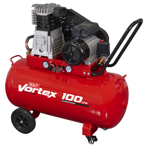 100L Belt Drive Air Compressor with Cast Cylinders & Wheels 3.5hp SAC1103B