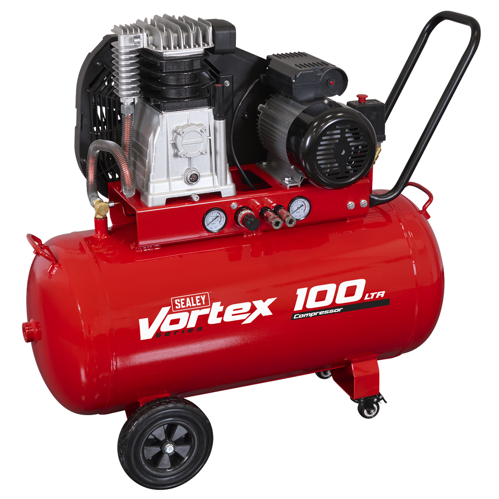 100L Belt Drive Air Compressor with Cast Cylinders & Wheels 3.5hp SAC1103B