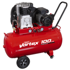 100L Belt Drive Air Compressor with Cast Cylinders & Wheels 3.5hp SAC1103B