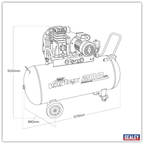 200L Belt Drive Air Compressor with Cast Cylinders & Wheels 3.5hp SAC1203B