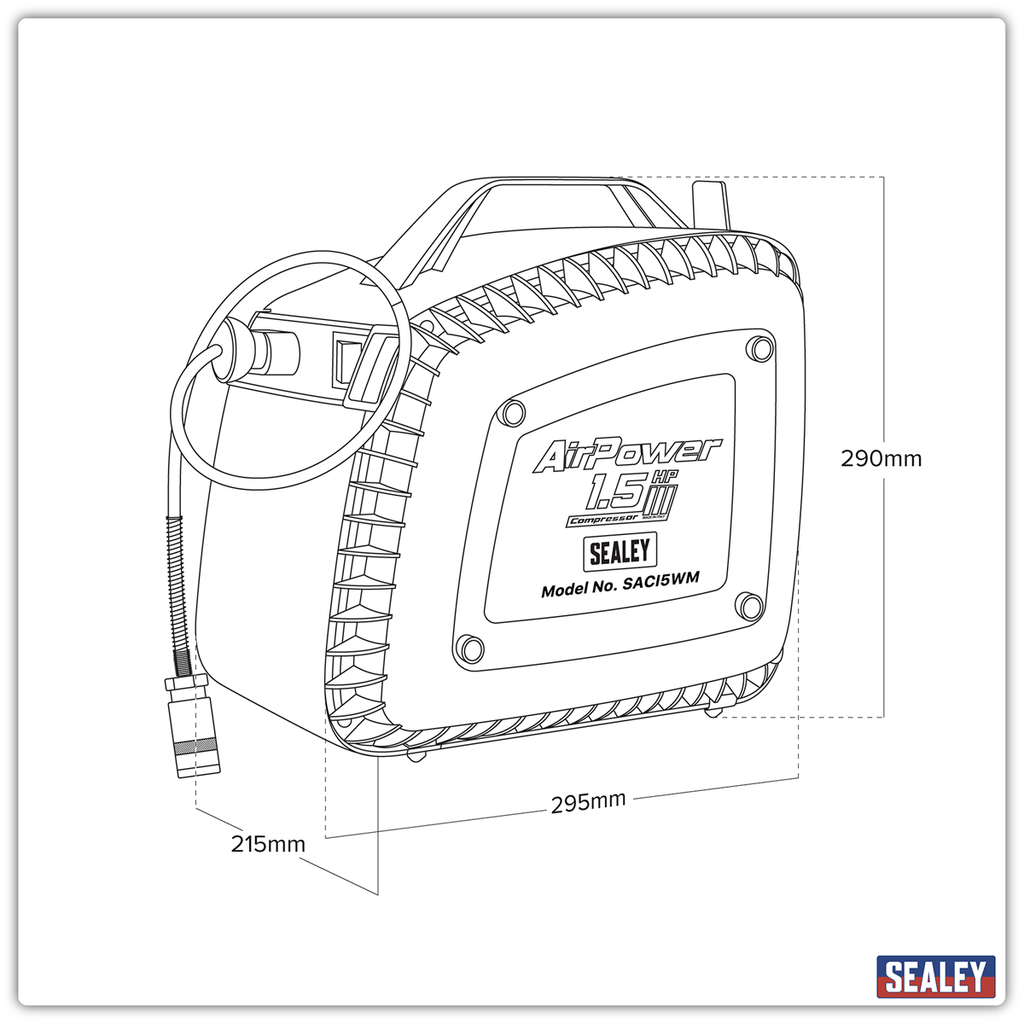 Wall Mounting Oil Free Air Compressor 1.5hp with 7m Retractable Hose Reel SAC15WM