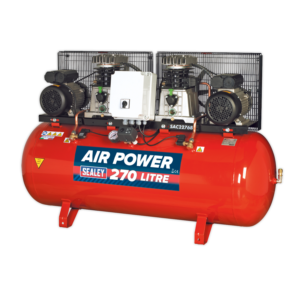 270L Belt Drive Air Compressor with Cast Cylinders 2 x 3hp SAC2276B