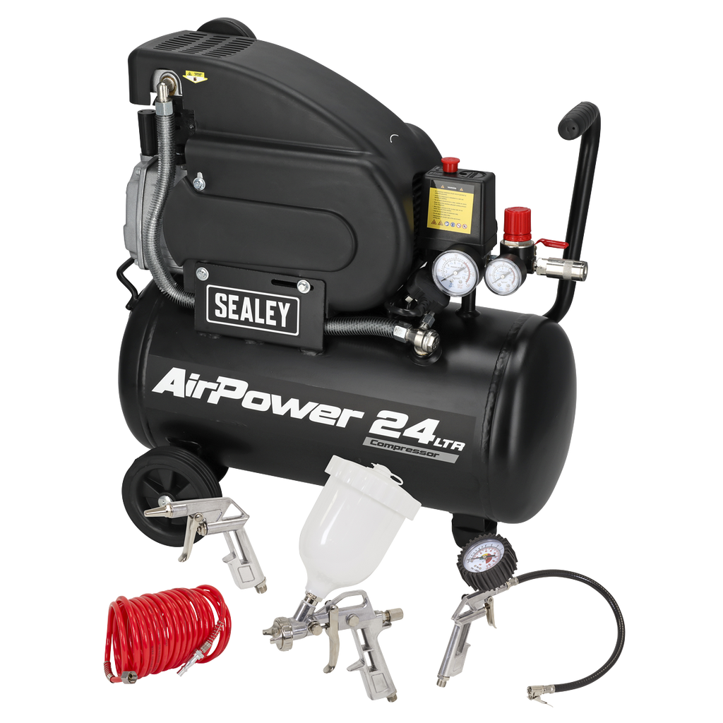 24L Direct Drive Air Compressor 2hp with 4pc Air Accessory Kit SAC2420APK