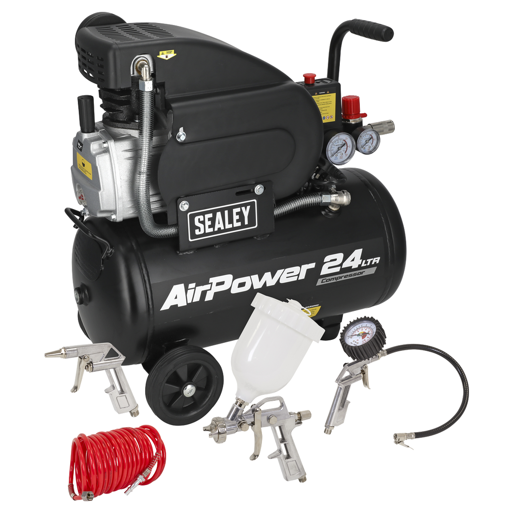 24L Direct Drive Air Compressor 2hp with 4pc Air Accessory Kit SAC2420APK