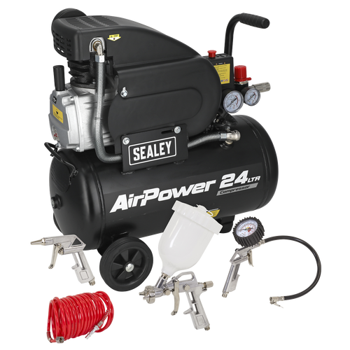24L Direct Drive Air Compressor 2hp with 4pc Air Accessory Kit SAC2420APK