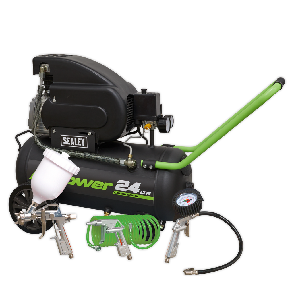 24L Direct Drive Air Compressor 2hp with 4pc Air Accessory Kit SAC2420EPK